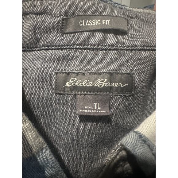 Eddie Bauer Men’s Tall Large Plaid Button Front Shirt Blue Gray Classic Fit - Picture 2 of 7